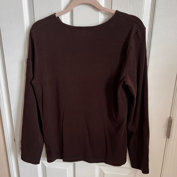 Ladies Lauren Ralph Lauren Long Sleeve Top Pocket‎ Ribbed Knit Casual Brown XL - Picture 5 of 8